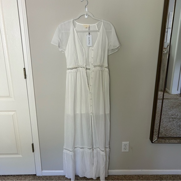 NWT Promesa  Sandy Beaches Ivory Semi Sheer Button Crochet Dress Size Small - Picture 2 of 10